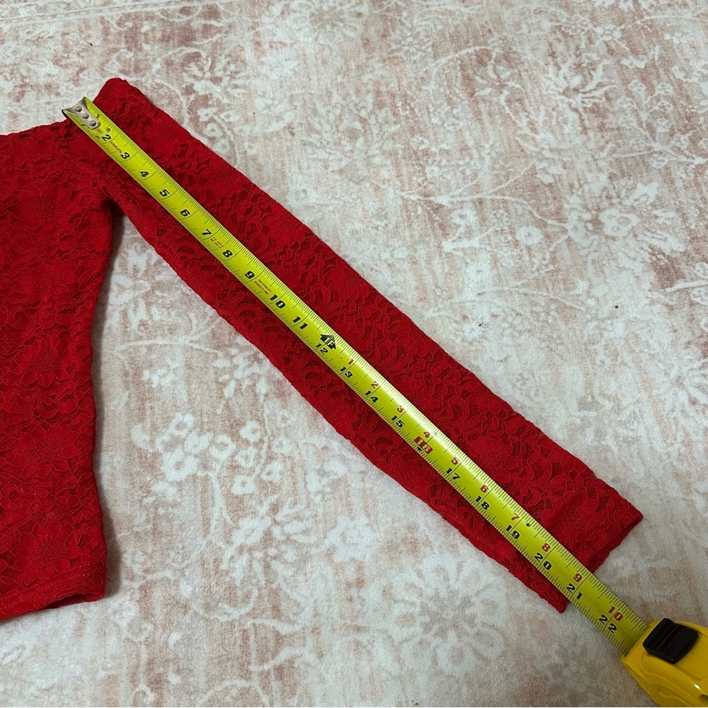 Red Lace Off The Shoulder Long Sleeve Top - Picture 8 of 8
